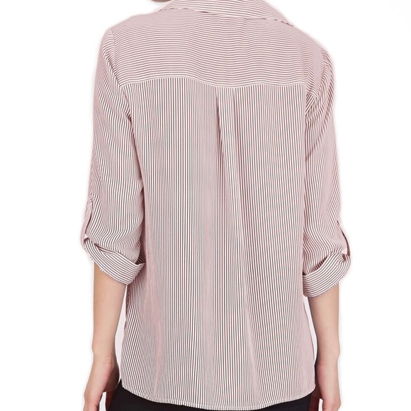 BCX Twist Front Button Up 3/4 Sleeve Striped Shirt - Picture 3 of 8